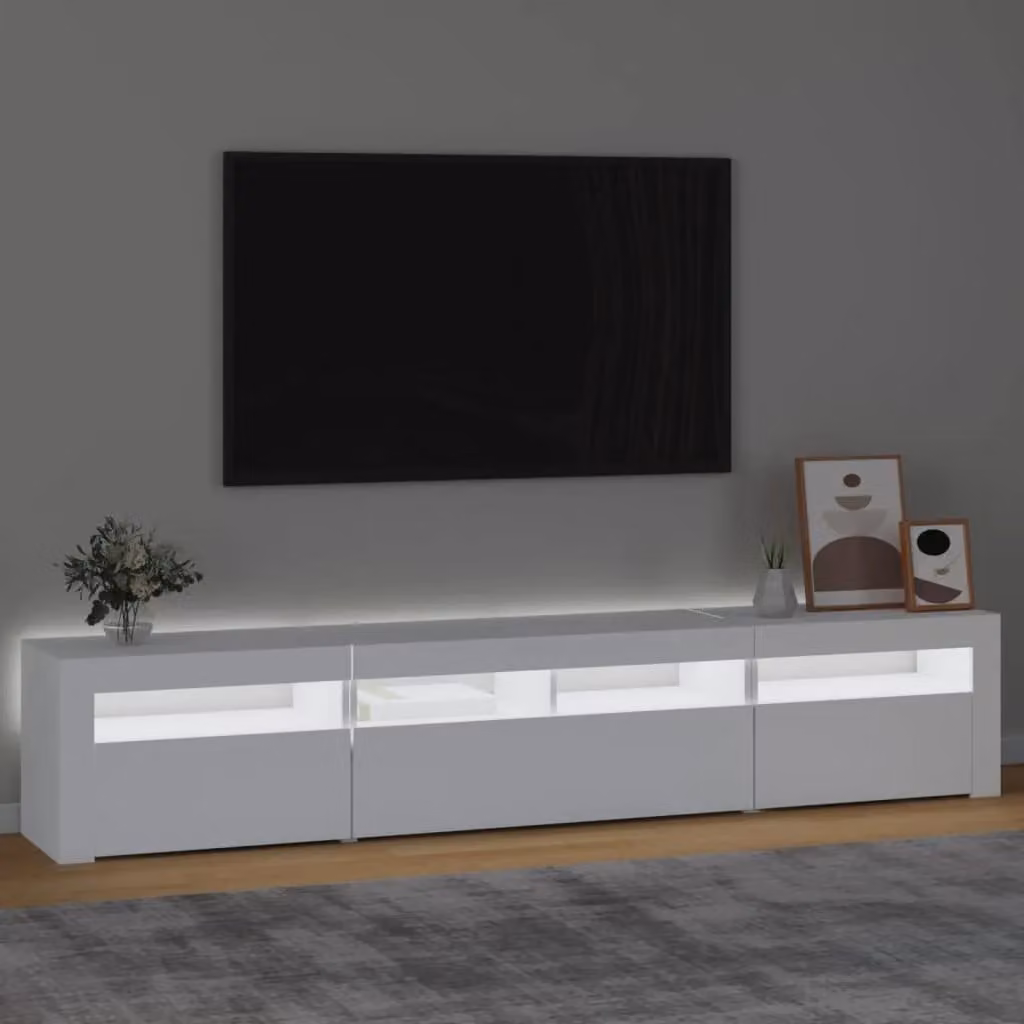 Berkfield Home Modern TV Cabinet with LED Lights in White, W: 210 cm, D: 35 cm, H: 40 cm – 2