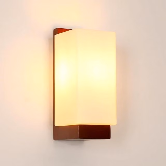 COMELY Vintage Wood and Glass Interior Wall Lamp with E27 Socket in Brown and White – 1