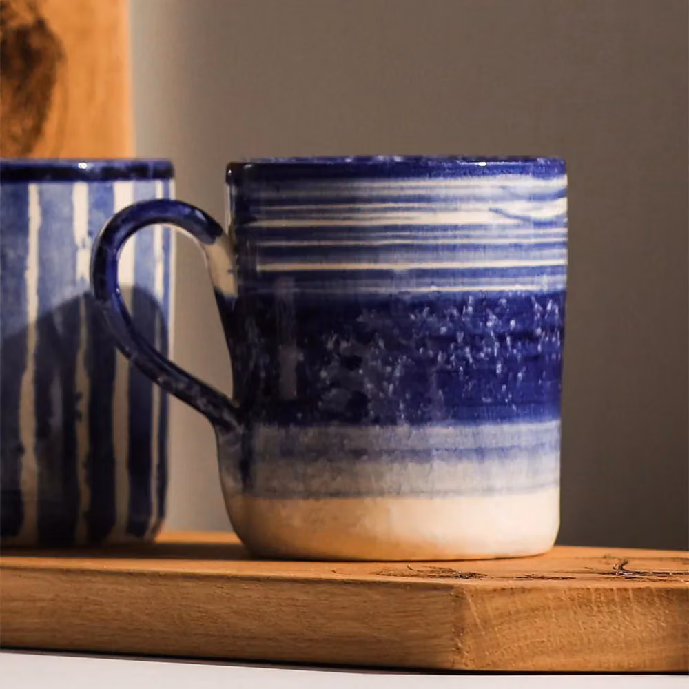Selbrae House Ceramic Geometric Mug in Blue – 2