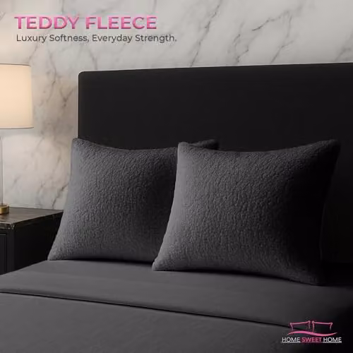 Home Sweet Home UK Teddy Fleece Pillowcase Set of 2 in Grey, W: 48 cm x L: 74 cm – 3