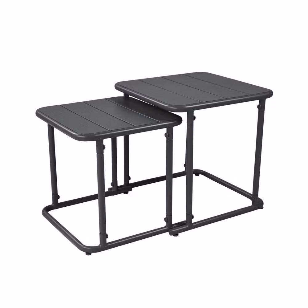 sweeek Square Outdoor Nesting Tables in Powder Coated Steel, Dark Grey – 2