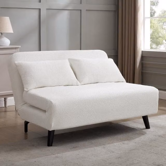 Home Detail Cornflower L-Shape Click Clack Sofa Bed in White Boucle with Scatter Cushions, 140 x 190 cm – 1