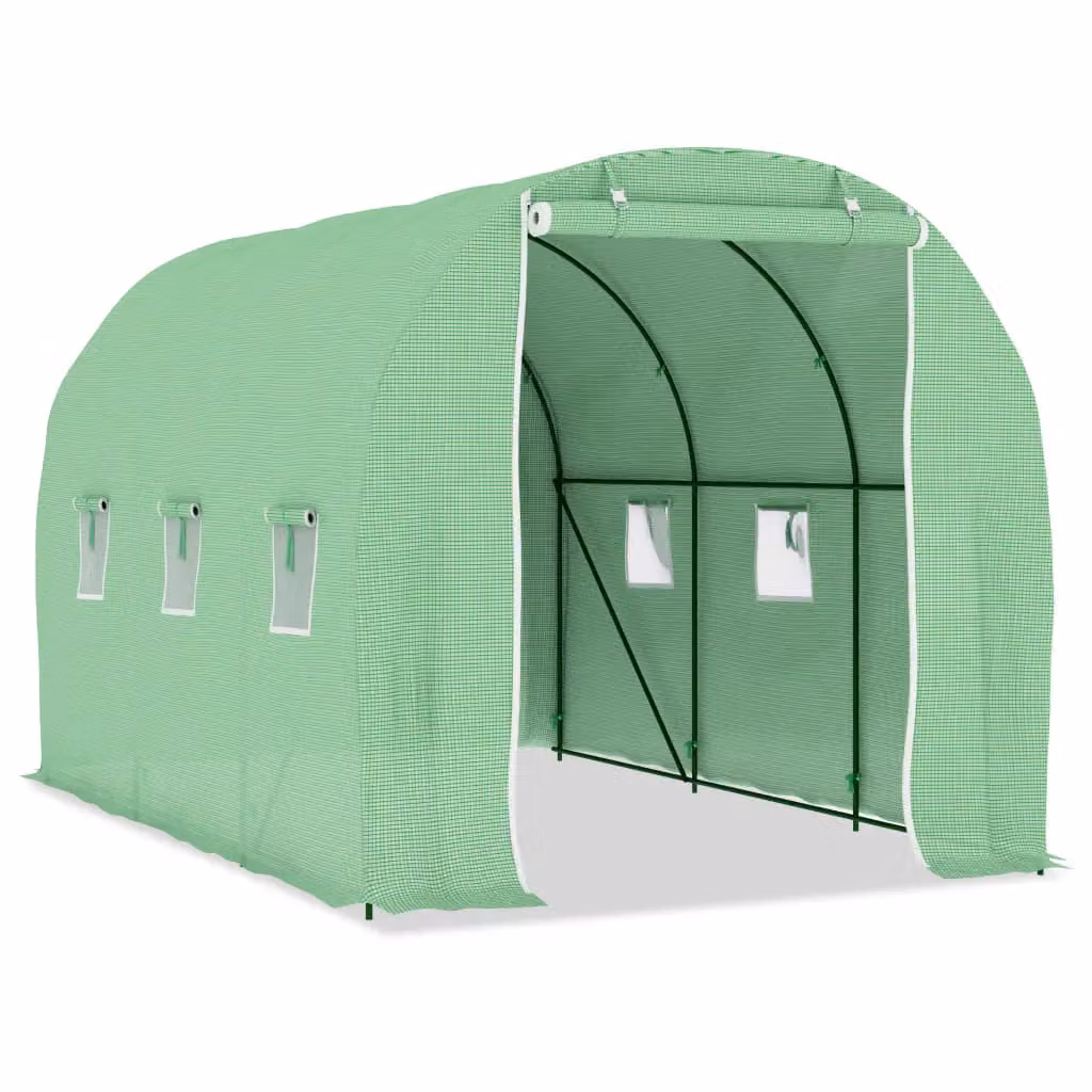 Berkfield Home Green Freestanding Greenhouse with Curved Roof and Windows, W/D/H: 6.86 x 3.43 x 2.0 m – 2