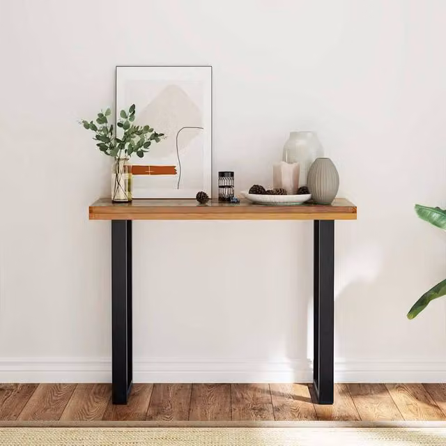 Berkfield Home Decorative Teak Console Table in Brown and Black, W/D/H: 100 x 35 x 75 cm
