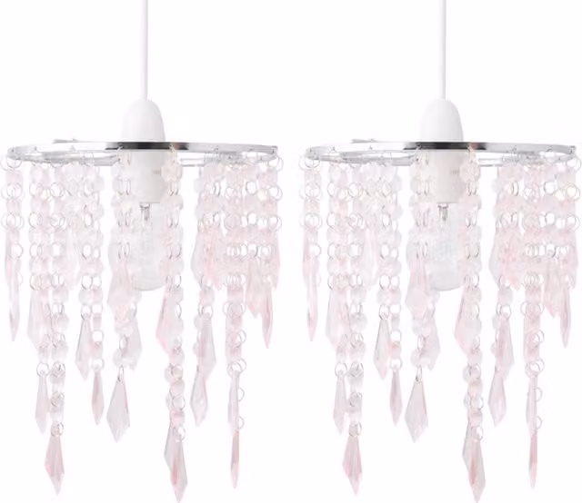 First Choice Lighting Set of 2 Modern Round Chrome and Pink Plastic Light Shades