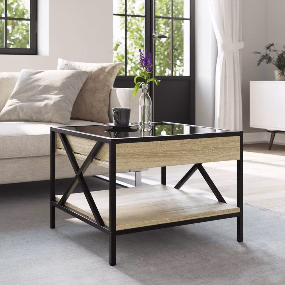 Berkfield Home Infinity LED Coffee Table in Sonoma Oak Brown, W/D/H: 50 x 50 x 38 cm – 1