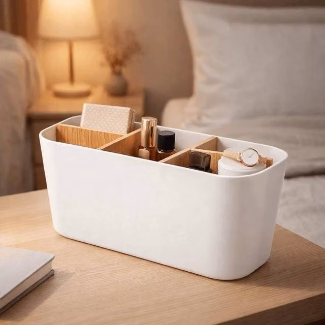 KORVIXA White 5-Slot Desktop Storage Box with Multi-Compartment Design – 1
