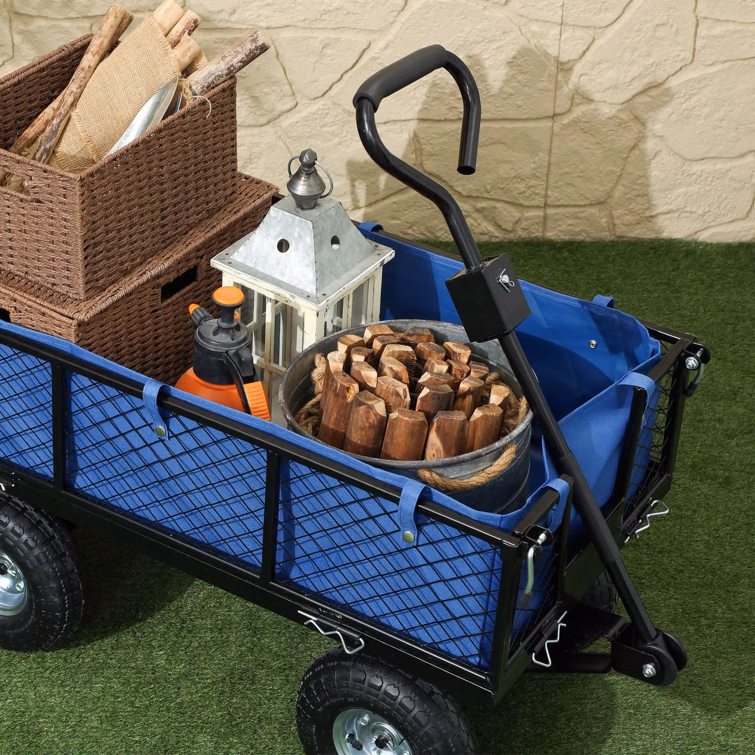 Outsunny 114L Steel Frame Garden Cart Trolley in Blue – 6