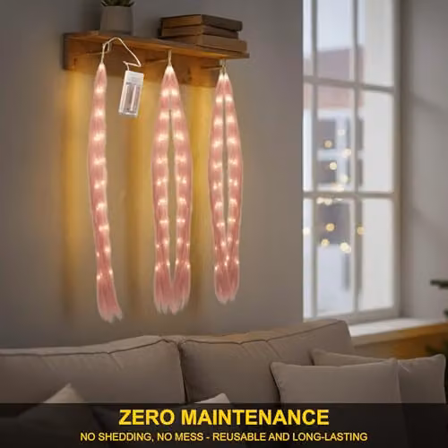 Shatchi Pink Prelit Pampas Grass Hanging Decoration with Warm White LEDs, 110 cm – 3