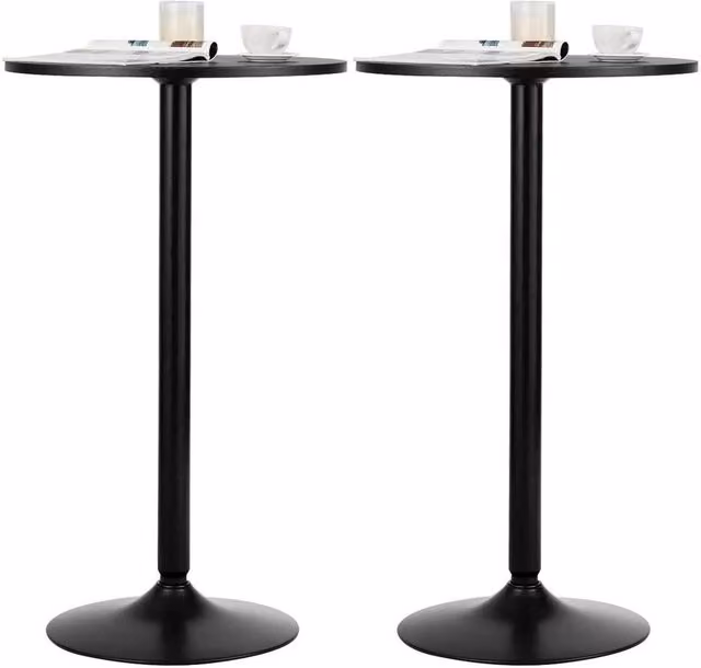 Costway Set of 2 Round Bar Tables in Black Matt Finish