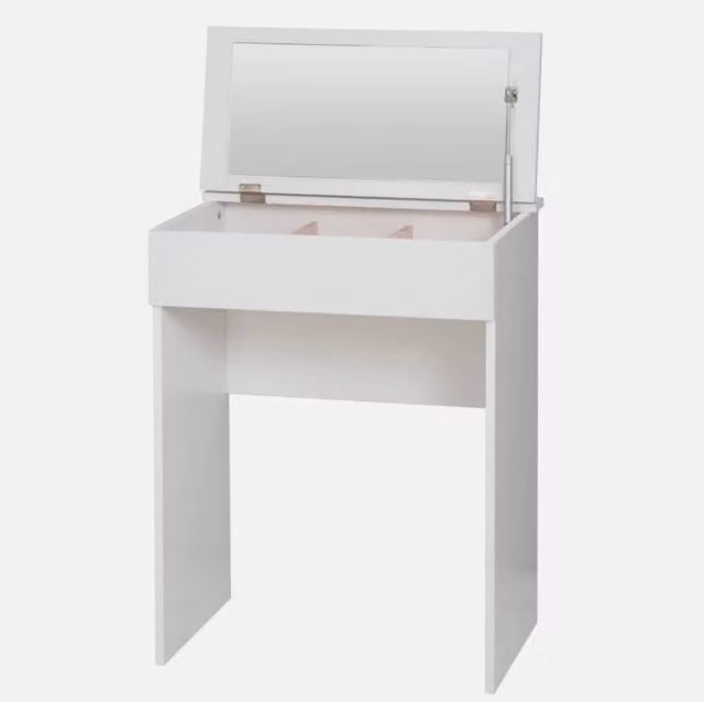 EONLION Diana Small White Glossy Dressing Table with Mirror and Storage Drawers – 1