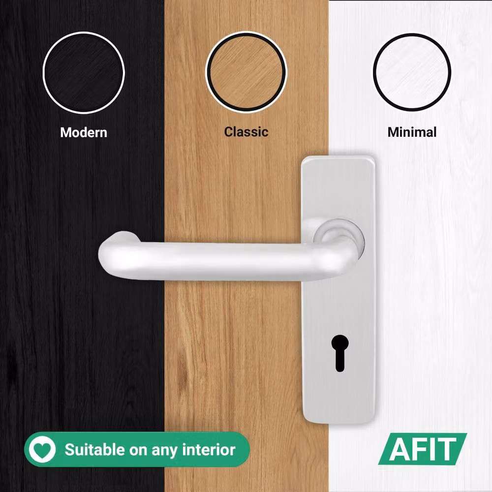 AFIT Satin Steel Return to Door Lever Backplate and Key Lock Kit in Silver, W/D/H: 150 x 150 x 15.3 mm – 5
