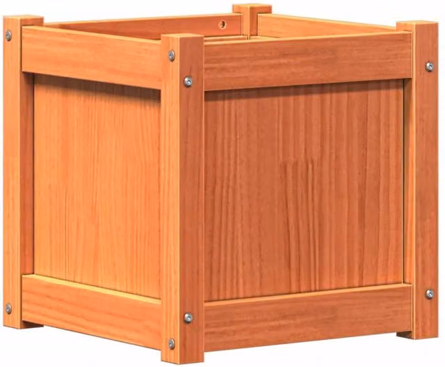 Berkfield Home Garden Wax Brown Solid Wood Pine Planter Tub W/D/H: 40 x 40 x 40 cm