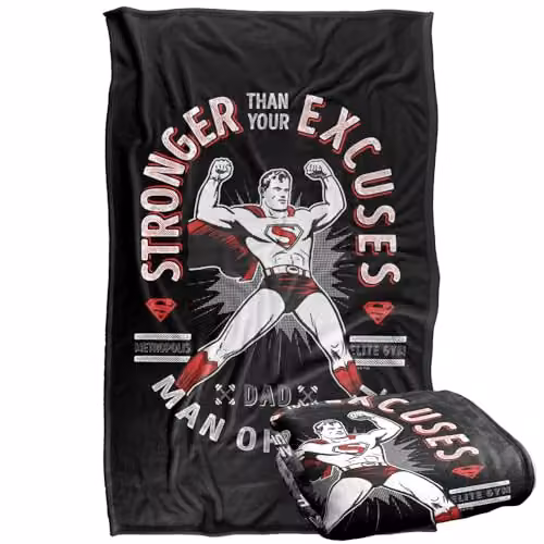 Warner Bros. Superman Justice League Stronger Than Excuses Super Soft Silky Touch Fleece Throw Blanket, Multicolour