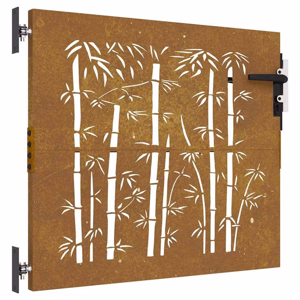Berkfield Home Beautiful Garden Gate in Brown Corten Steel with Bamboo Design, W: 85 cm, H: 100 cm – 3