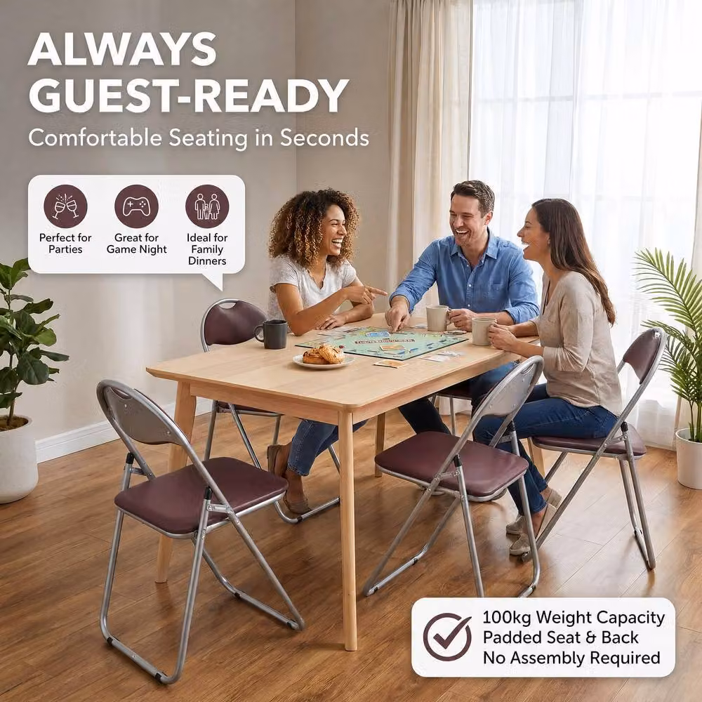 Bravich LTD Candy Faux Leather Padded Folding Dining Chair in Brown – 3