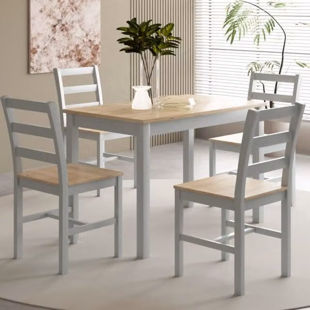 Comfy Living Ltd 5 Piece Wooden Dining Set with Grey Chairs and Natural Tabletop