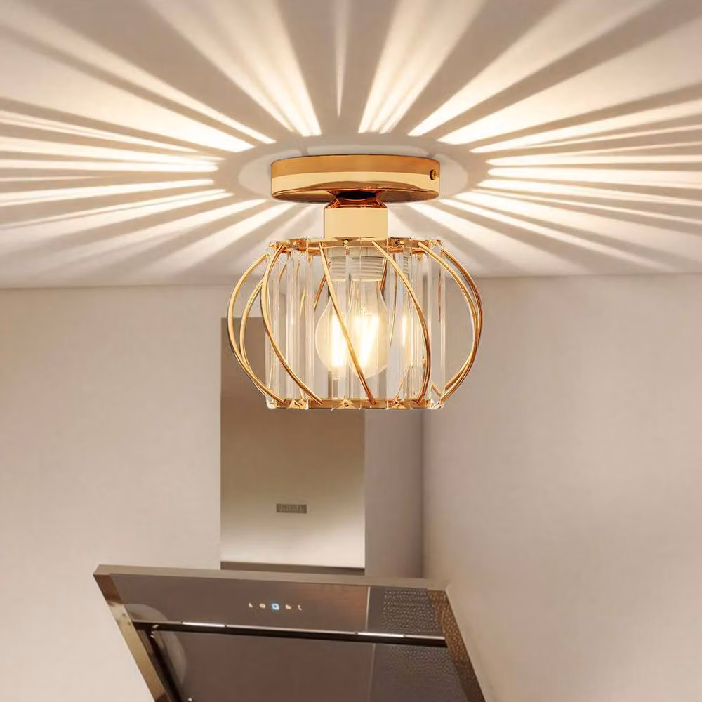 Emitto Modern Crystal Semi Flush Mount Ceiling Light in Gold/Brass – 2