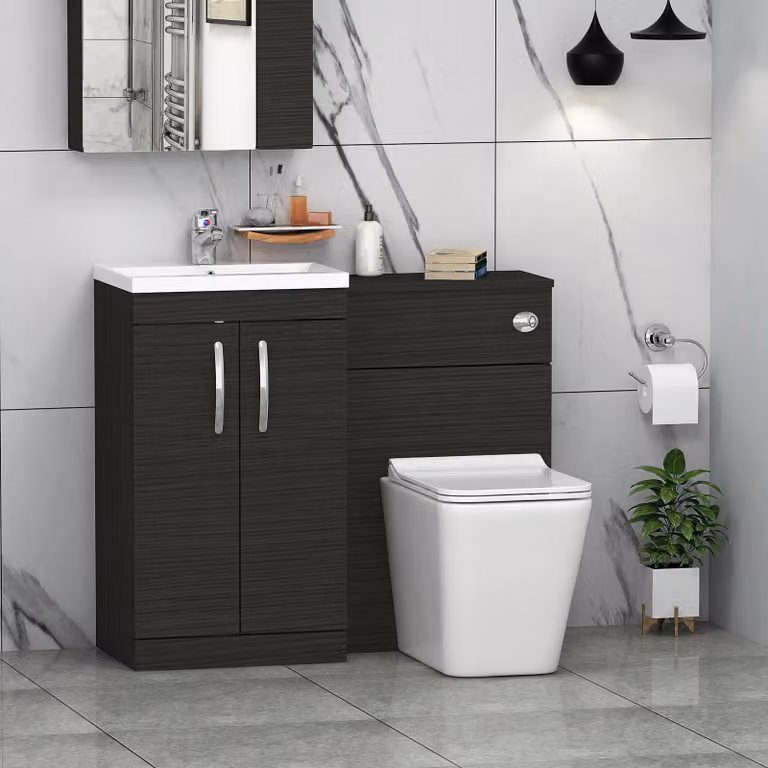 Royal Bathrooms Hale Black 1000mm 2 Door Furniture Pack with Mid Edge Basin and Slim Elena Back to Wall Toilet