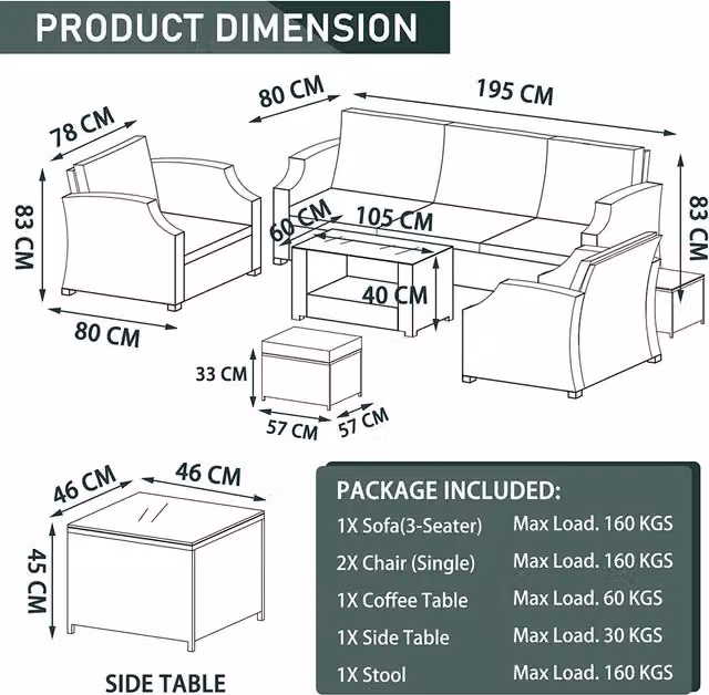 Furniture One 6 Seater Modern Brown Polyrattan Garden Patio Furniture Set with Glass Table