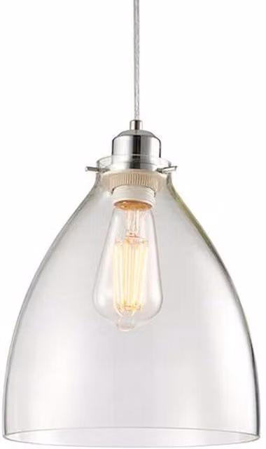 Loops Modern Hanging Ceiling Pendant Light Shade with Clear Glass and Chrome Slim Round Dome Bowl