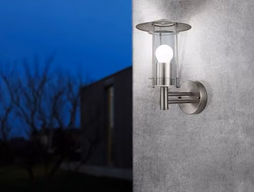 Eglo Lisio Modern Stainless Steel and Glass IP44 Outdoor Wall Light in Silver and Grey, H: 30.0 cm, W: 17.5 cm, D: 22.5 cm – 2