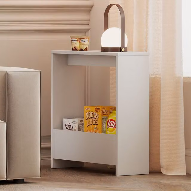 Levede Modern Slim Side Table and Magazine Rack in White