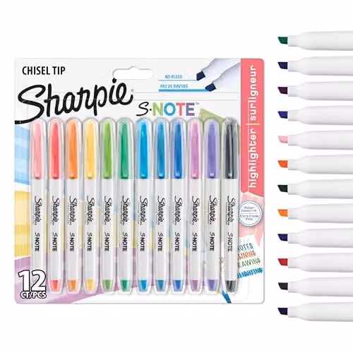 Sharpie S-Note Highlighter Pens with Chisel Tip in Assorted Multicolour, 12 Pack – 1
