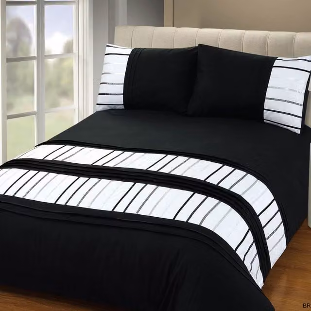 Rapport Home Brooklyn Striped Polyester Duvet Set and Pillowcase, Black, W: 90 cm, L: 200 cm