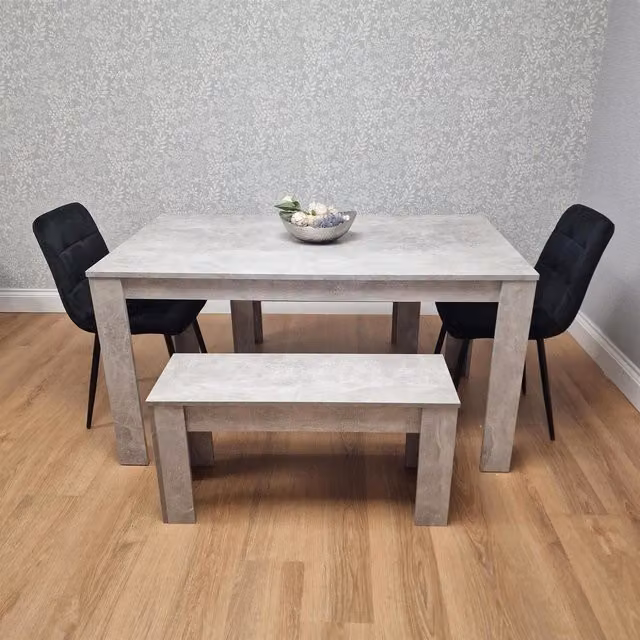 Kosy Koala Modern Dining Set with Rectangular Table, 2 Chairs and Bench in Black and Grey