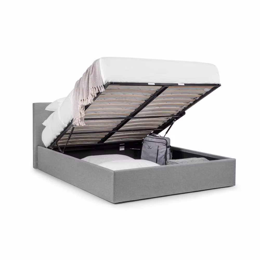 Cheshire Travertine Upholstered Ottoman Storage Bed in Light Grey, Double (135cm) – 2