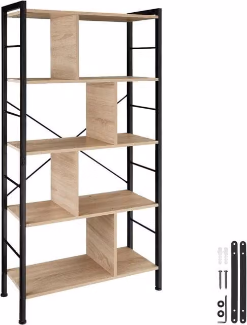 tectake Charleston Freestanding Standing Shelf in Light Brown, W/D/H: 75.5 x 30 x 155 cm – 1