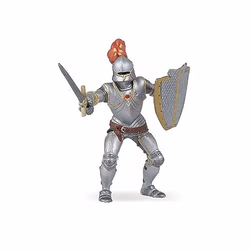 Papo Realistic Knight in Armour Figure with Red Plume, Silver and Multicolour, Fantasy & Medieval Collection