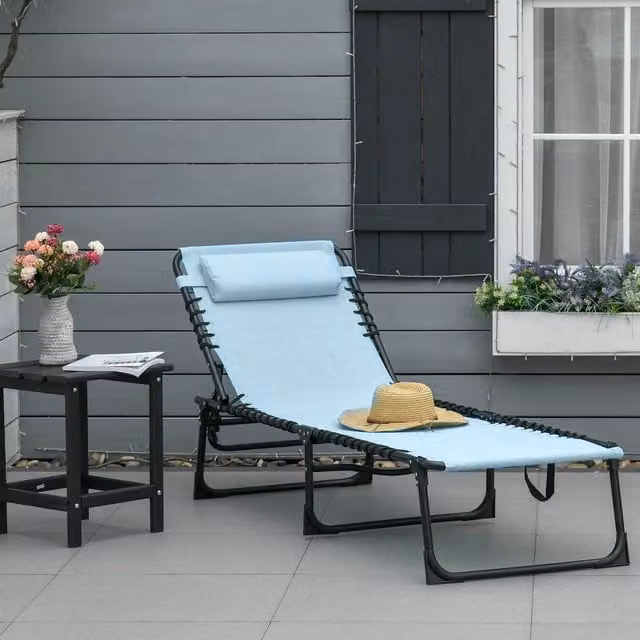 Outsunny Modern Reclining Sun Lounger in Blue with Textilene Fabric