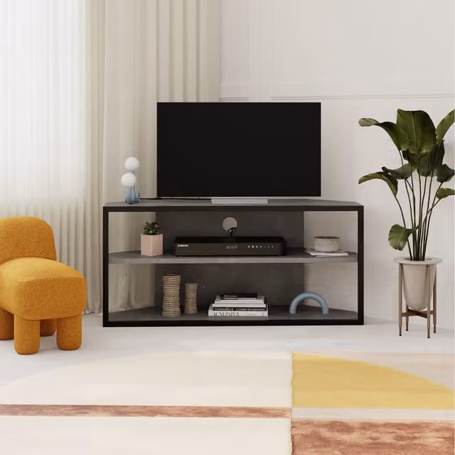 Decortie Echo Modern TV Unit in Grey with Metal Frame and Open Shelves, W/D/H: 98 x 37 x 45 cm – 1