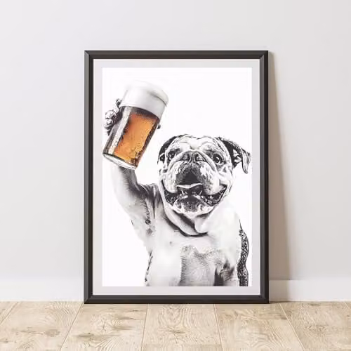 60 Second Makeover Funny Bulldog Drinking Beer Paper Poster, A4