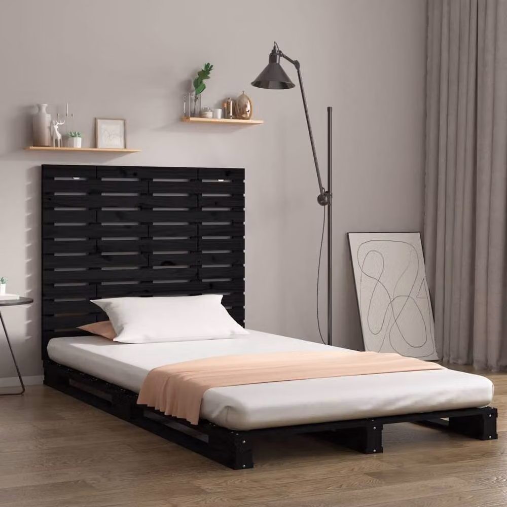 Berkfield Home Black Rustic Solid Wood Pine Wall Mount Headboard W: 96 cm, D: 3 cm, H: 91.5 cm – 2