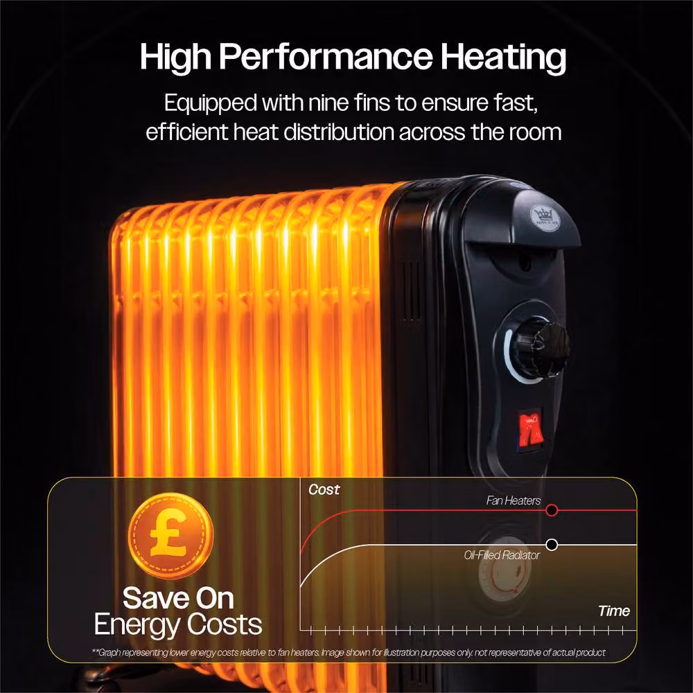 Prem-i-Air 2.5 kW 11 Fin Oil Filled Radiator with 24 Hour Timer, Black – 4