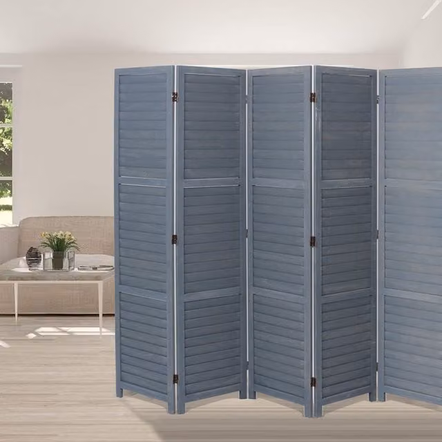 Livingandhome Modern Grey Wood and Metal Room Divider, Width: 120 cm