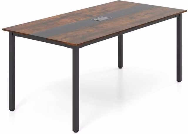 FORGEVIO Industrial Rectangular Meeting Table in Brown with Grommet for Home Office – 1