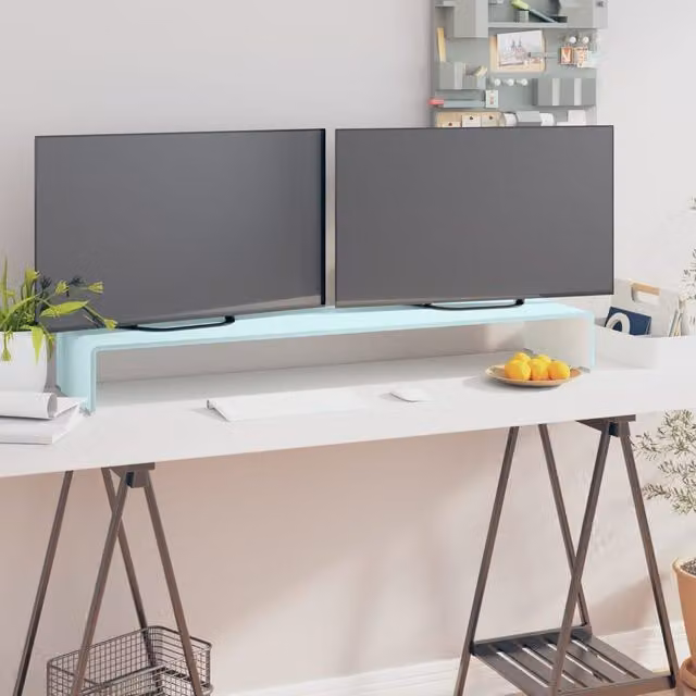 Berkfield Home Glass TV Stand and Monitor Riser in Green, W/D/H: 110 x 30 x 13 cm