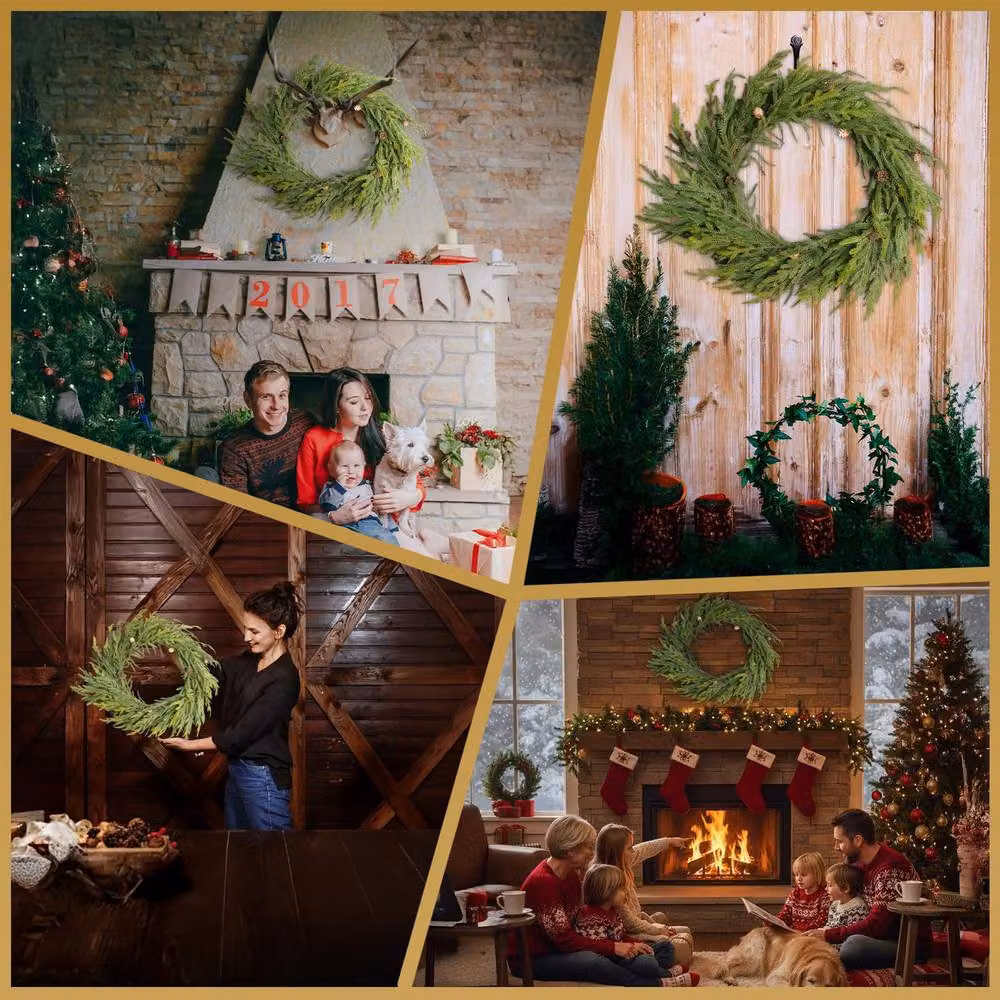 Shatchi Araucaria Wreath Set, Green Artificial Hanging Wreaths with Mini Pine Cones, Diameter: 80 cm – 5