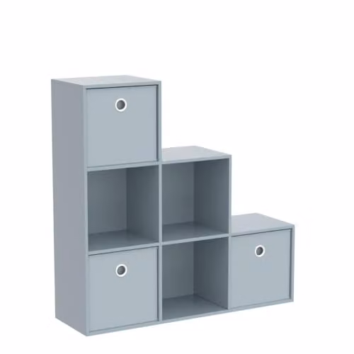 Vida Designs Durham Staircase Bookcase Storage Organiser with 6 Cubes and 3 Grey Baskets, Grey, H 128 x W 76.7 x D 29 cm – 3