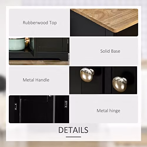 HOMCOM Modern Black Sideboard Buffet Cabinet with Rubberwood Top and Storage Cabinets, W/D/H: 101 x 40 x 85 cm – 6