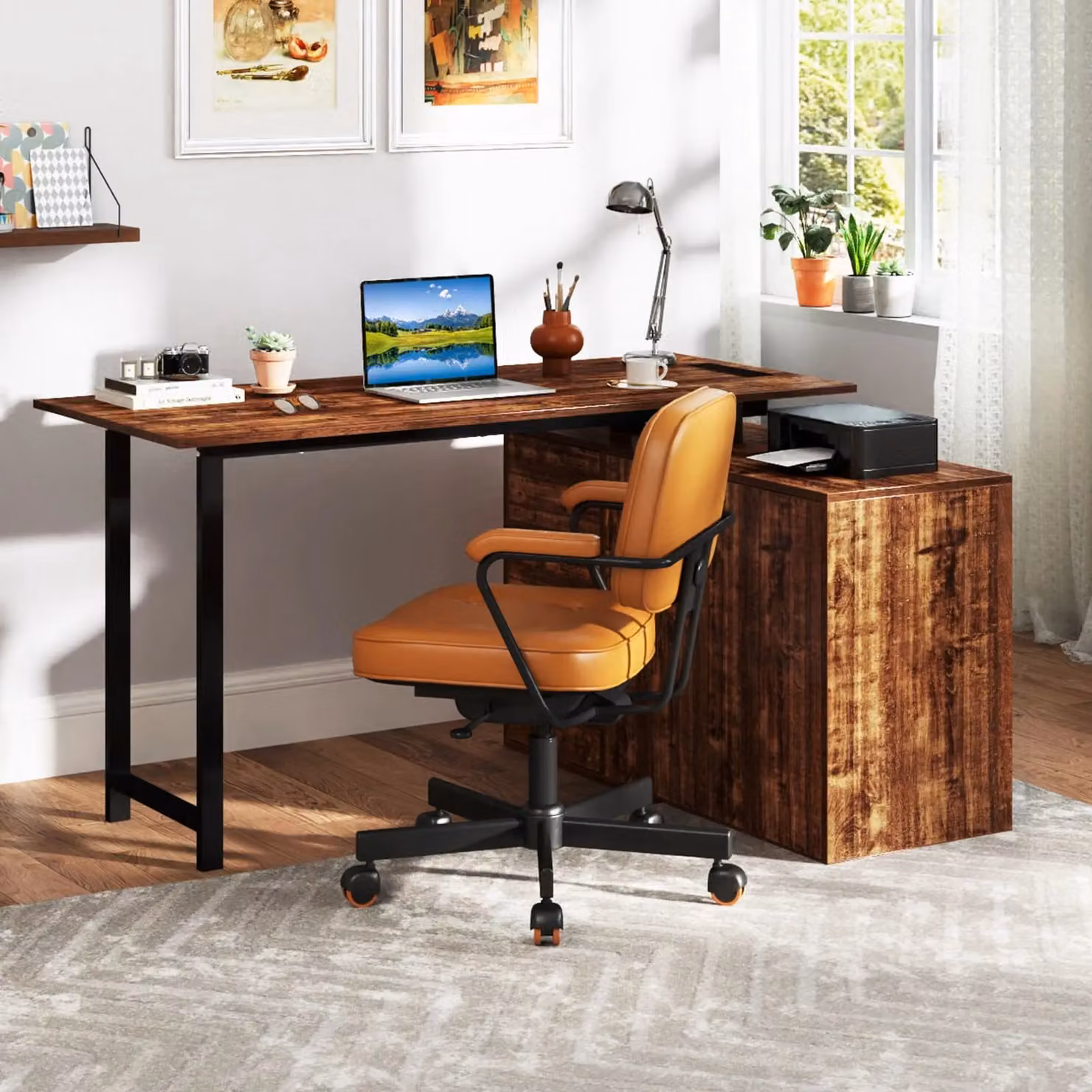 Costway Reversible L-Shaped Corner Computer Desk in Brown – 2