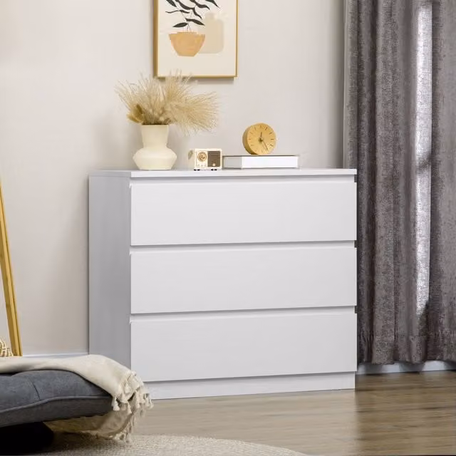 HOMCOM 3-Drawer Chest of Drawers Storage Organiser Unit in White