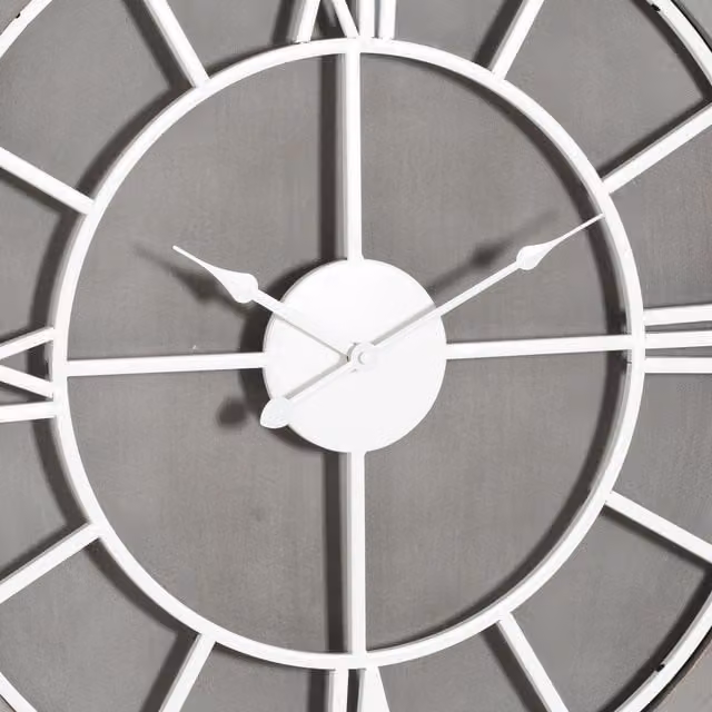 KDMK Williston Round Analog Wall Clock with Roman Numerals in Silver, Grey and White