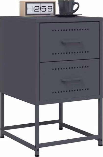 Berkfield Home Set of 2 Anthracite and Black Metal Bedside Cabinets, W/D/H: 36 x 39 x 60.5 cm