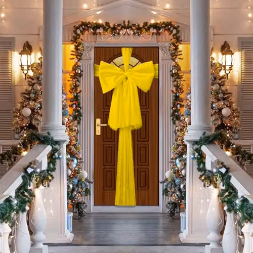 SHATCHI Gold Christmas Door Bow, 9m Giant Bow Door Cover for Christmas, Weddings and Parties – 3