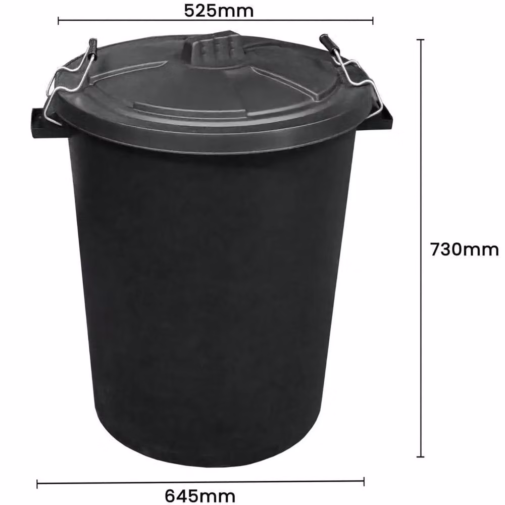 PAWNORA Black Plastic and Metal Garden Rubbish Waste Bin with Lid – 2